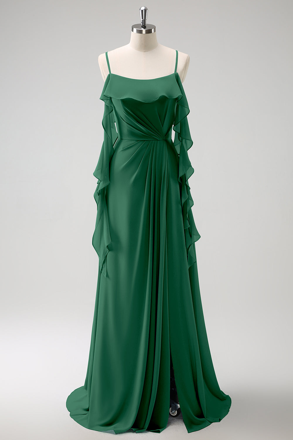 Zapakasa Women Eucalyptus Chiffon Bridesmaid Dress Spaghetti Straps A-Line Long Wedding Party Dress with Slit Zapakasa Women Eucalyptus Chiffon Bridesmaid Dress Spaghetti Straps A-Line Long Wedding Party Dress with Slit