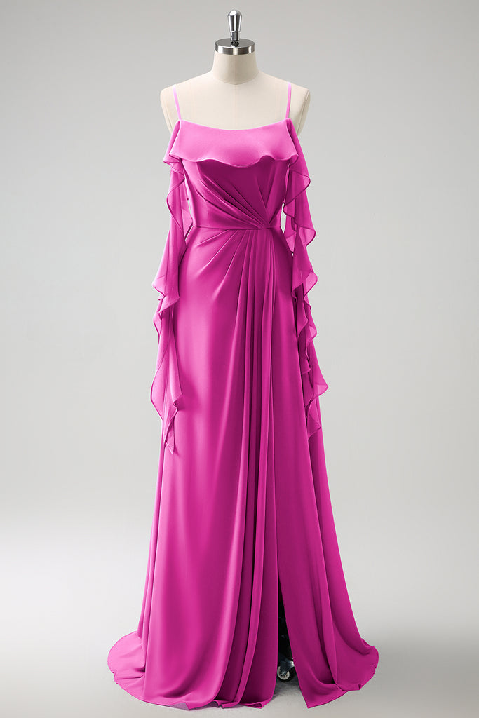 HEULORIA Eucalyptus Green Pleated Chiffon V-Neck Spaghetti Strap Floor-Length Evening Dress ED-261 main image 0