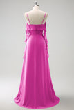 Eucalyptus A-Line Spaghetti Straps Chiffon Long Bridesmaid Dress with Slit