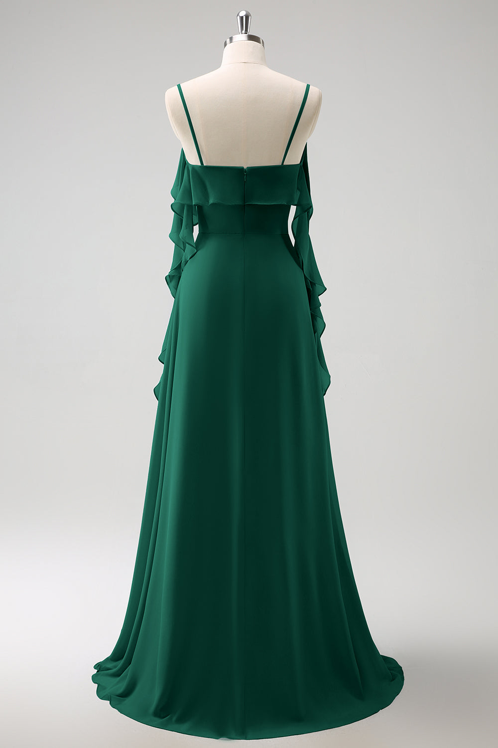 Eucalyptus A-Line Spaghetti Straps Chiffon Long Bridesmaid Dress with Slit