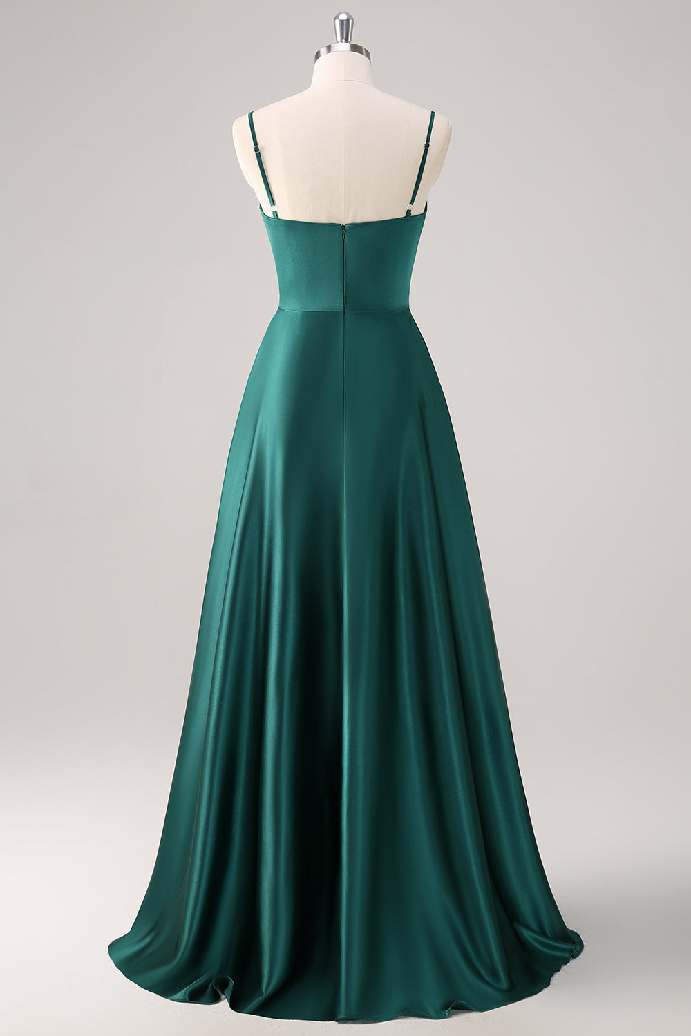 Zapakasa Women Dark Green Spaghetti Straps Bridesmaid Dress A-Line Satin Ruched Long Wedding Guest Dress Zapakasa Women Dark Green Spaghetti Straps Bridesmaid Dress A-Line Satin Ruched Long Wedding Guest Dress