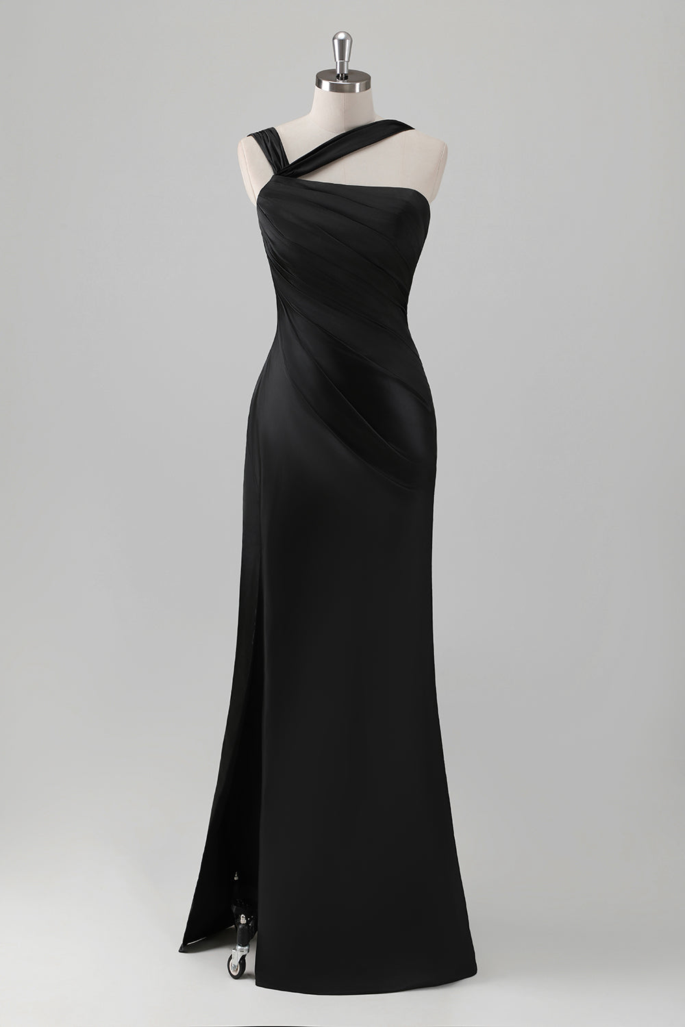 Sky Blue Sheath One Shoulder Long Brideamaid Dress with Slit