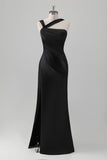 Sky Blue Sheath One Shoulder Long Brideamaid Dress with Slit