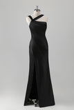 Sky Blue Sheath One Shoulder Long Brideamaid Dress with Slit