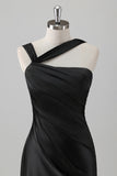 Sky Blue Sheath One Shoulder Long Brideamaid Dress with Slit