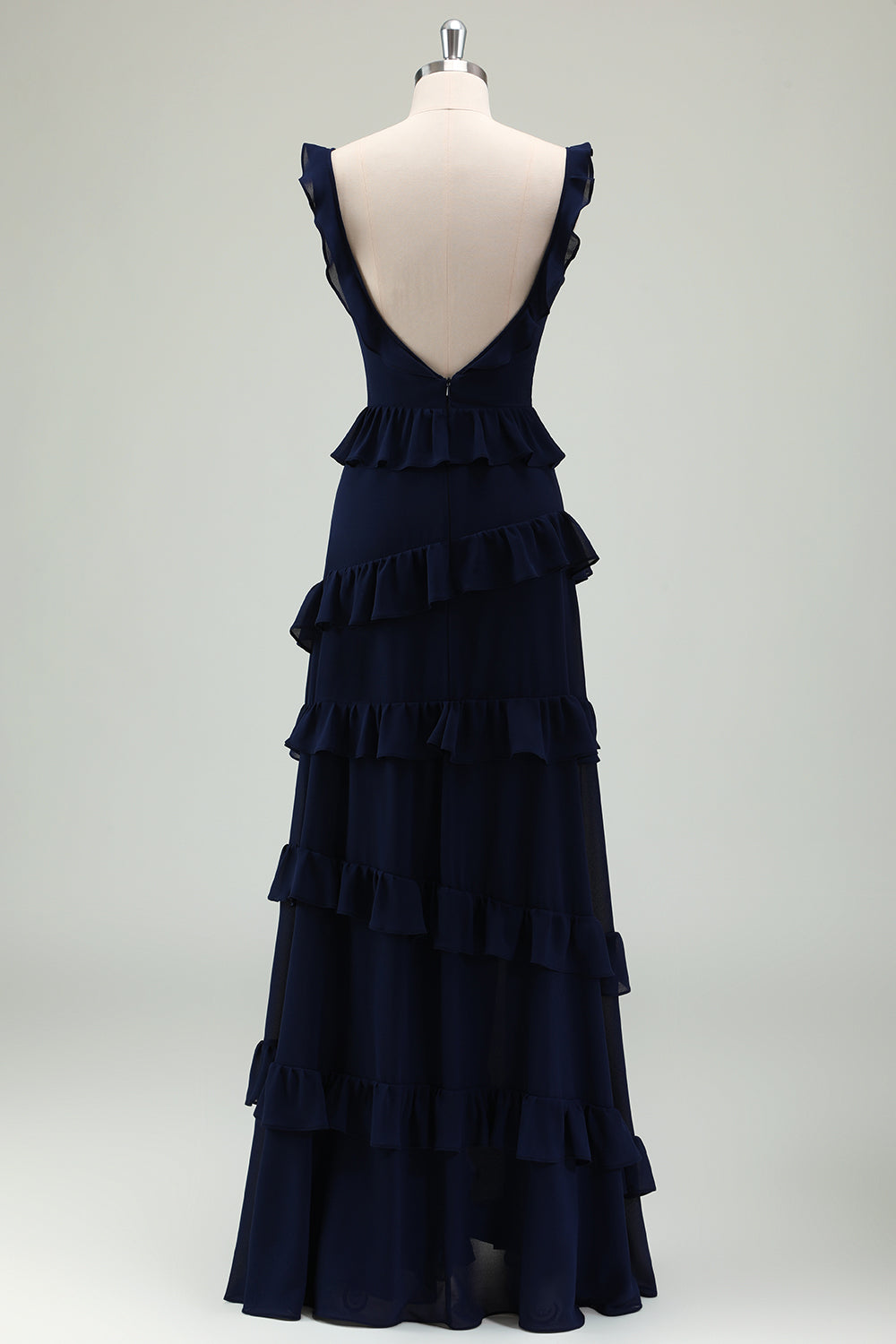 Zapakasa Women Navy A-Line Chiffon Tiered Long Bridesmaid Dress Ruffled Square Neck Wedding Guest Dress Zapakasa Women Navy A-Line Chiffon Tiered Long Bridesmaid Dress Ruffled Square Neck Wedding Guest Dress