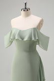 Eucalyptus Off The Shoulder Chiffon Long Bridesmaid Dress