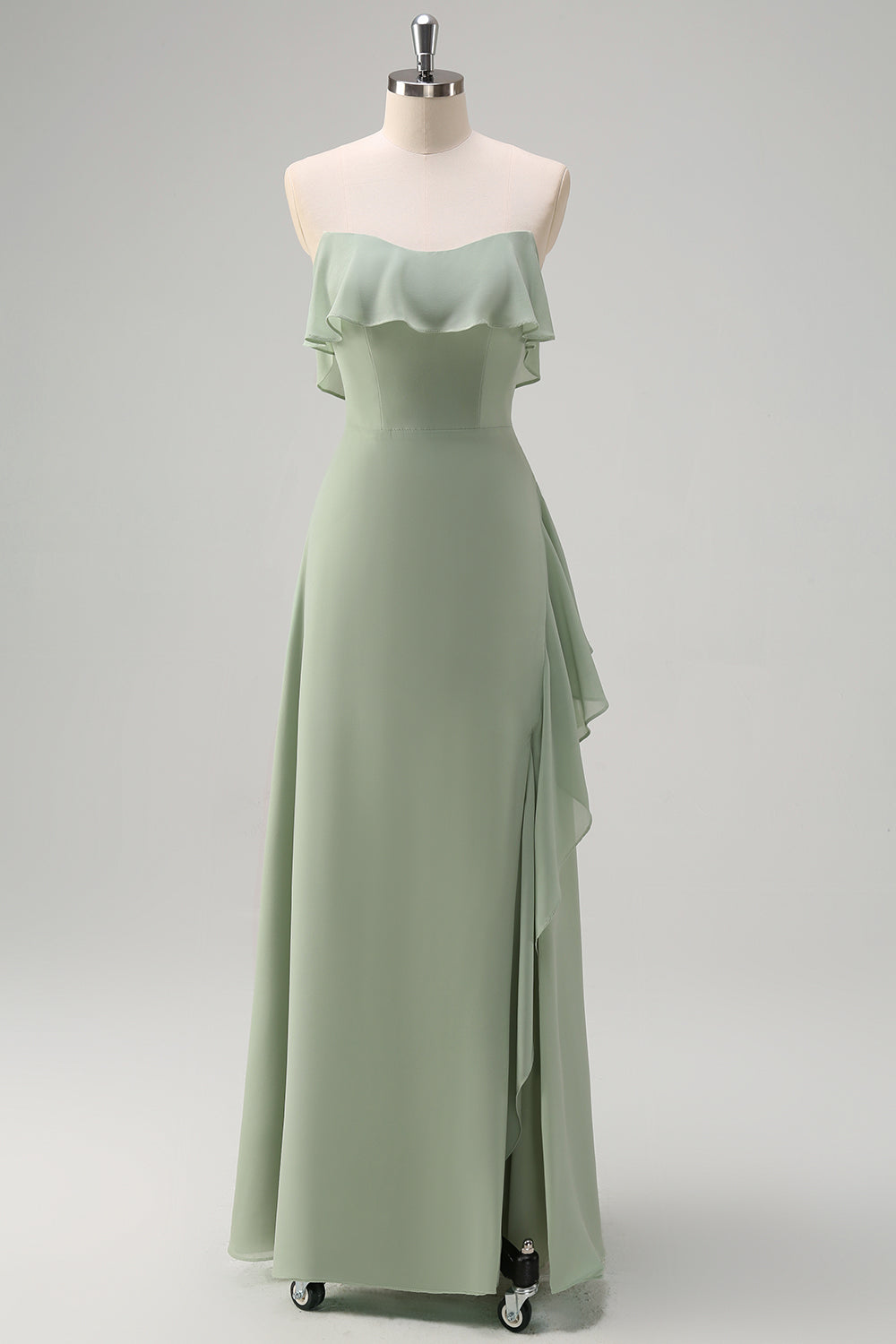 Eucalyptus Off The Shoulder Chiffon Long Bridesmaid Dress