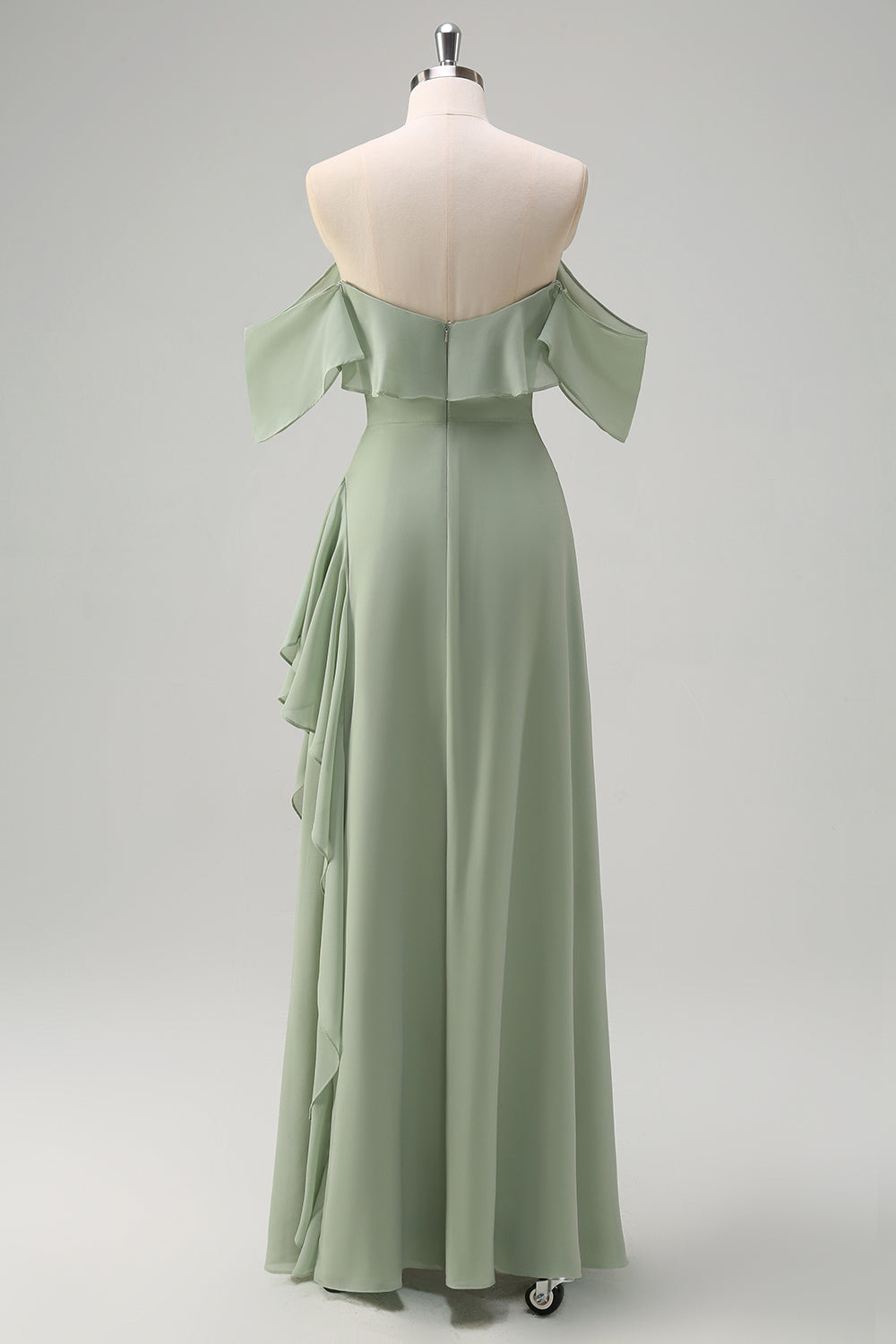 Eucalyptus Off The Shoulder Chiffon Long Bridesmaid Dress
