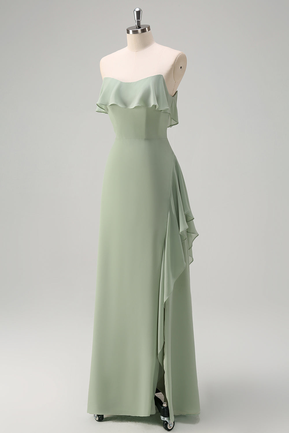 Eucalyptus Off The Shoulder Chiffon Long Bridesmaid Dress
