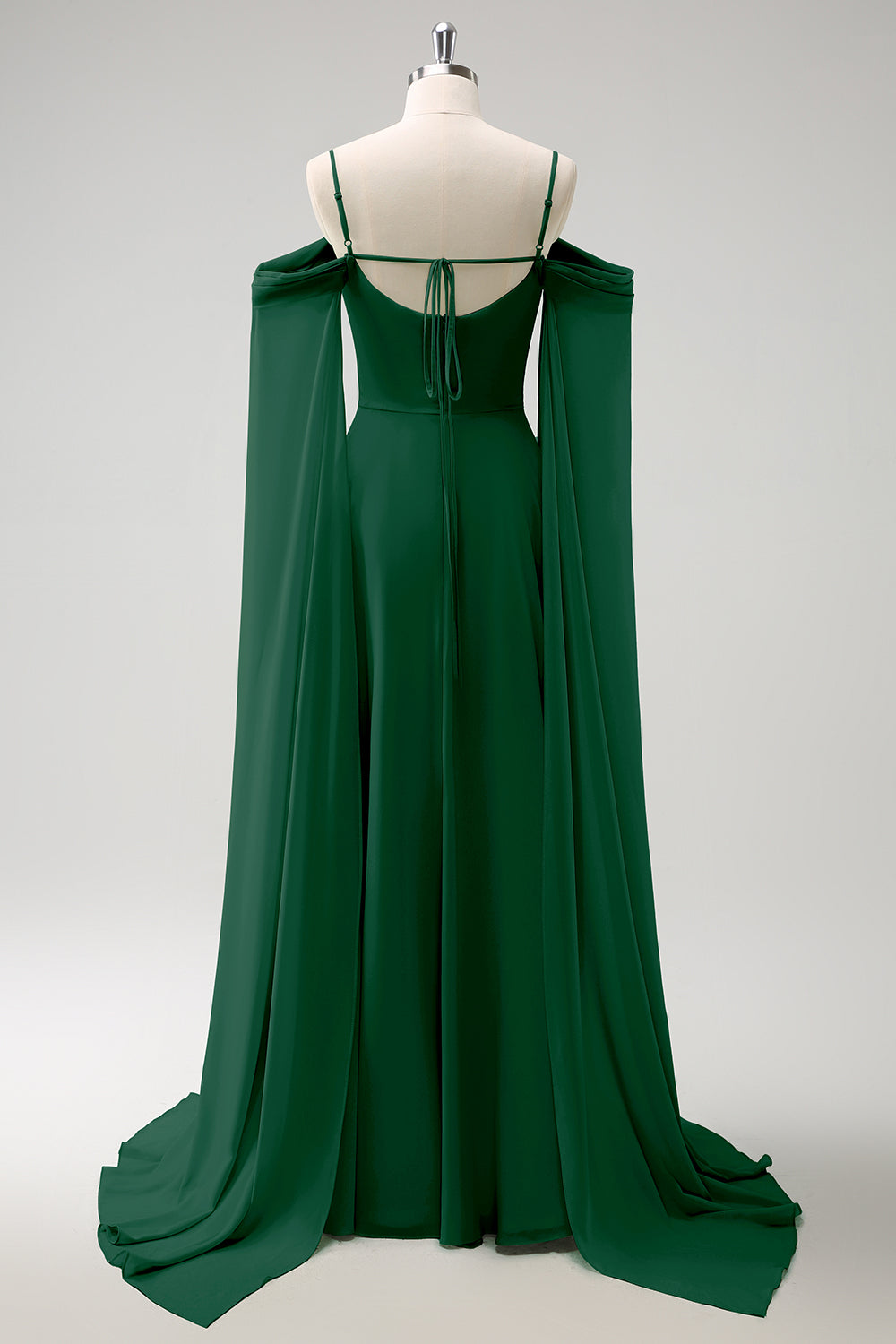 Blush Pink Cold Shoulder A-Line Long Bridesmaid Dress with Detachable Sleeves