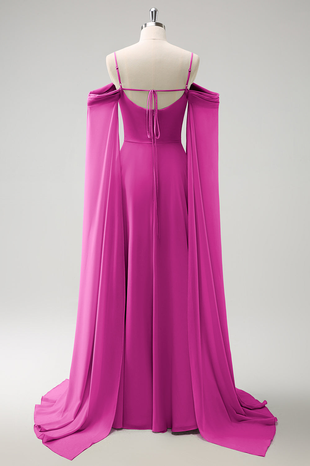 Blush Pink Cold Shoulder A-Line Long Bridesmaid Dress with Detachable Sleeves