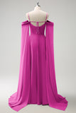 Blush Pink Cold Shoulder A-Line Long Bridesmaid Dress with Detachable Sleeves