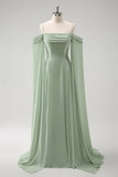 Flowy Light Green  Chiffon Bridesmaid Dress with Streamer