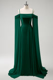 Flowy Dark Green Chiffon Bridesmaid Dress with Streamer Cold Shoulder A Line Wedding Guest Dress