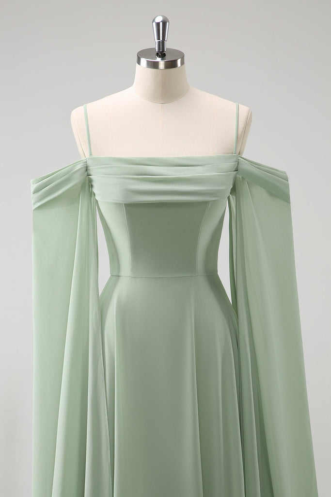 ZAPAKASA Women Light Green Bridesmaid Dress A-Line Cold Shoulder