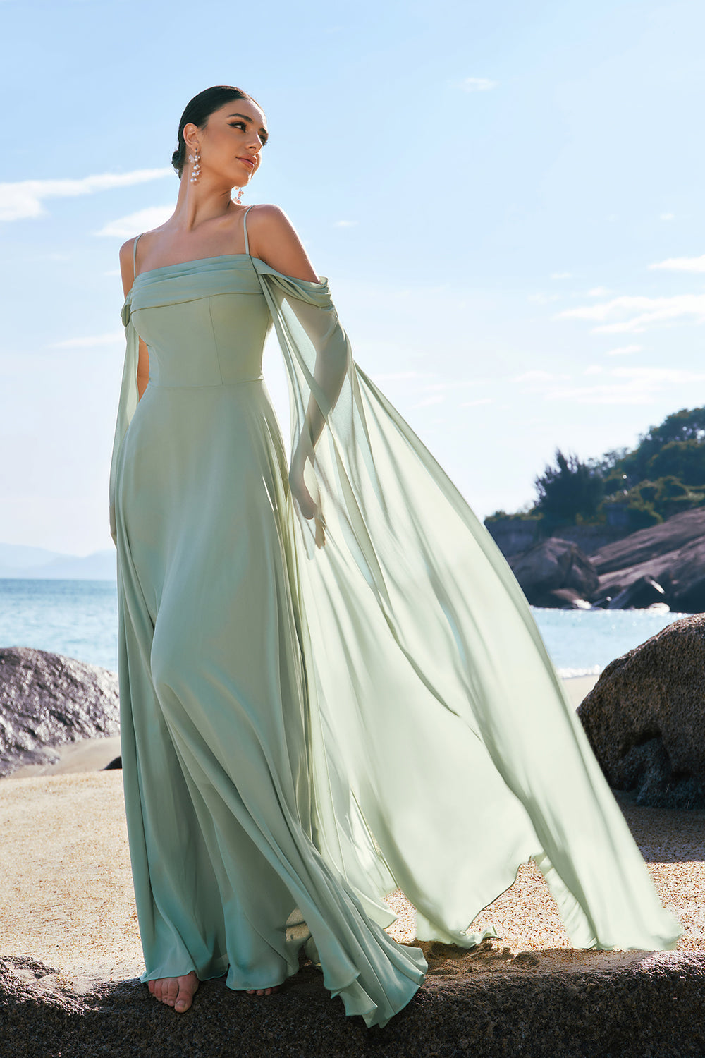 ZAPAKASA Women Dusty Blue Chiffon Bridesmaid Dress A-Line Cold Shoulder Detachable Sleeves Chiffon Maxi Long Wedding Guest Dress ZAPAKASA Women Dusty Blue Chiffon Bridesmaid Dress A-Line Cold Shoulder Detachable Sleeves Chiffon Maxi Long Wedding Guest Dress