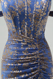 Grey Blue Off The Shoulder Sheath Corset Floral Long Prom Dress