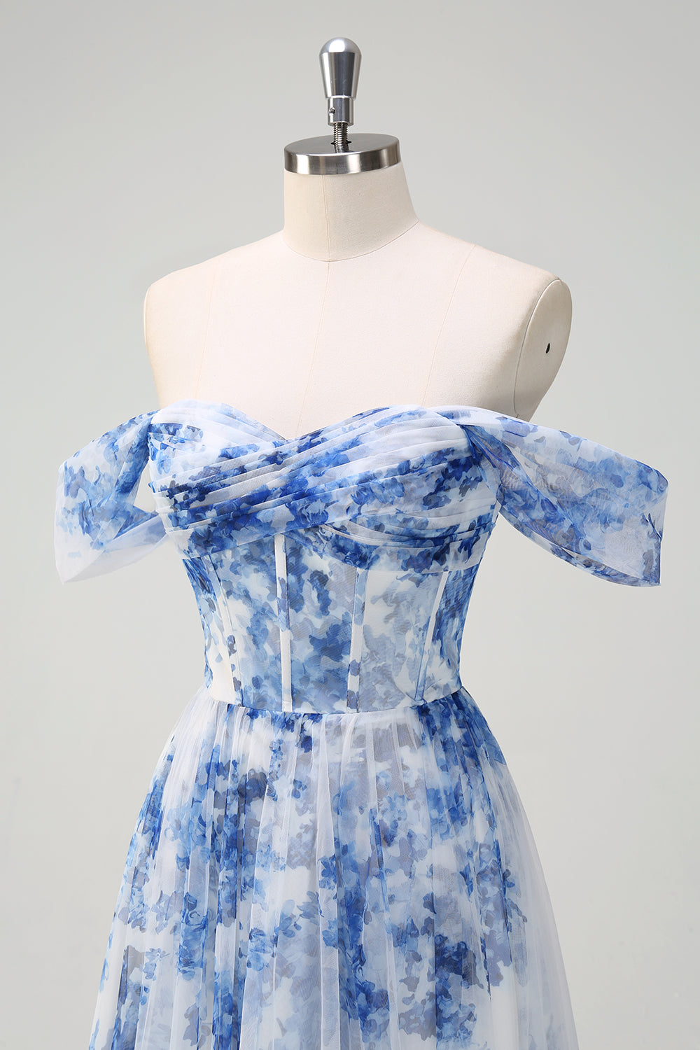 Zapakasa Women White Blue Flower A-Line Bridesmaid Dress Off The