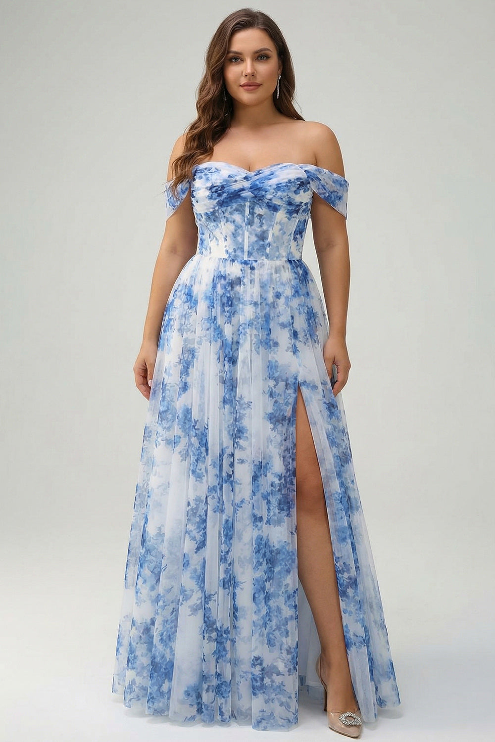 Zapakasa Women White Blue Flower A-Line Bridesmaid Dress Off The