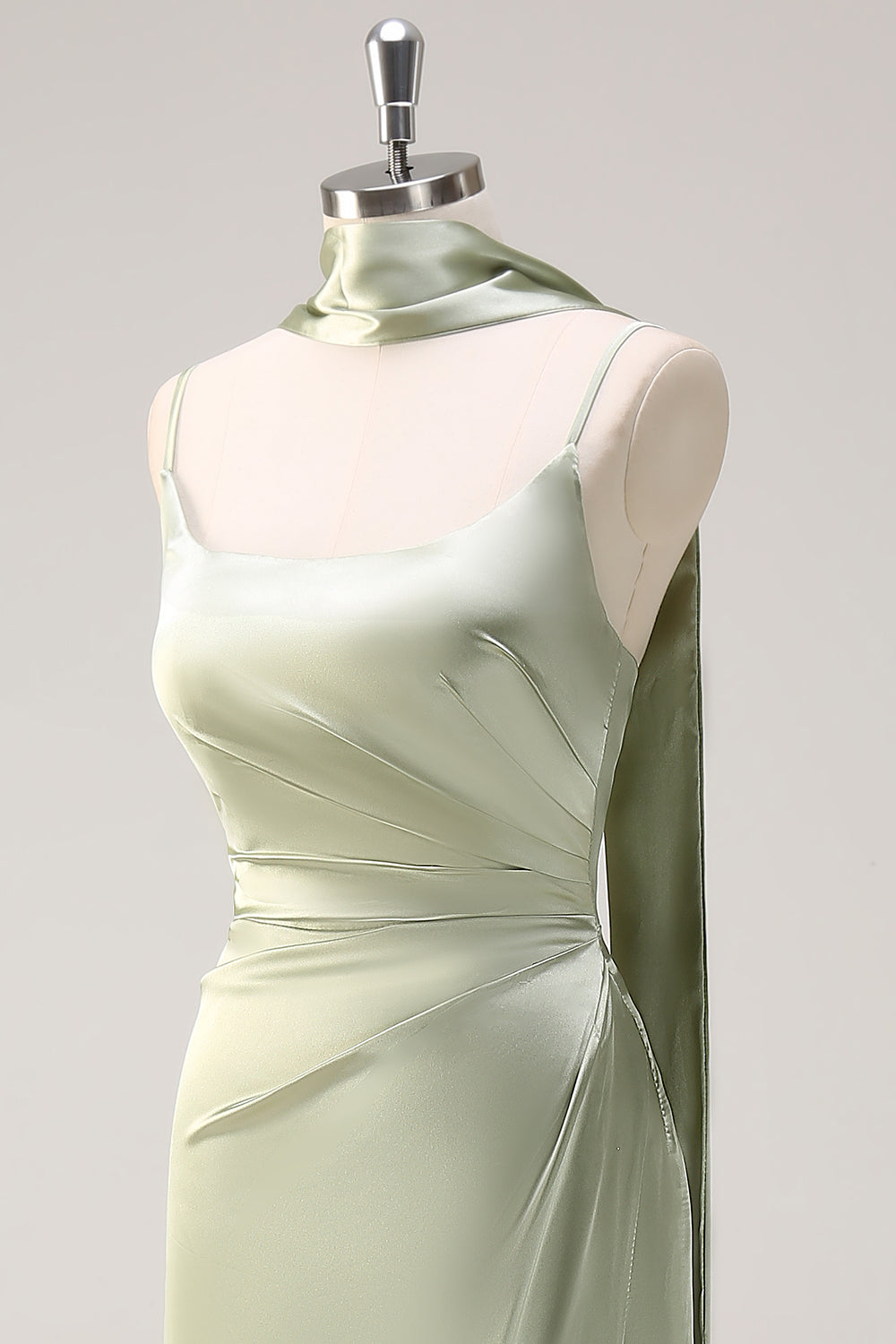 Dark Green Sheath Spaghetti Straps Satin Long Bridesmaid Dress with Slit