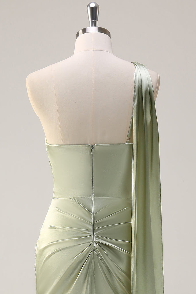 Sage One Shoulder Slit A-Line Bridesmaid Dress main image 1