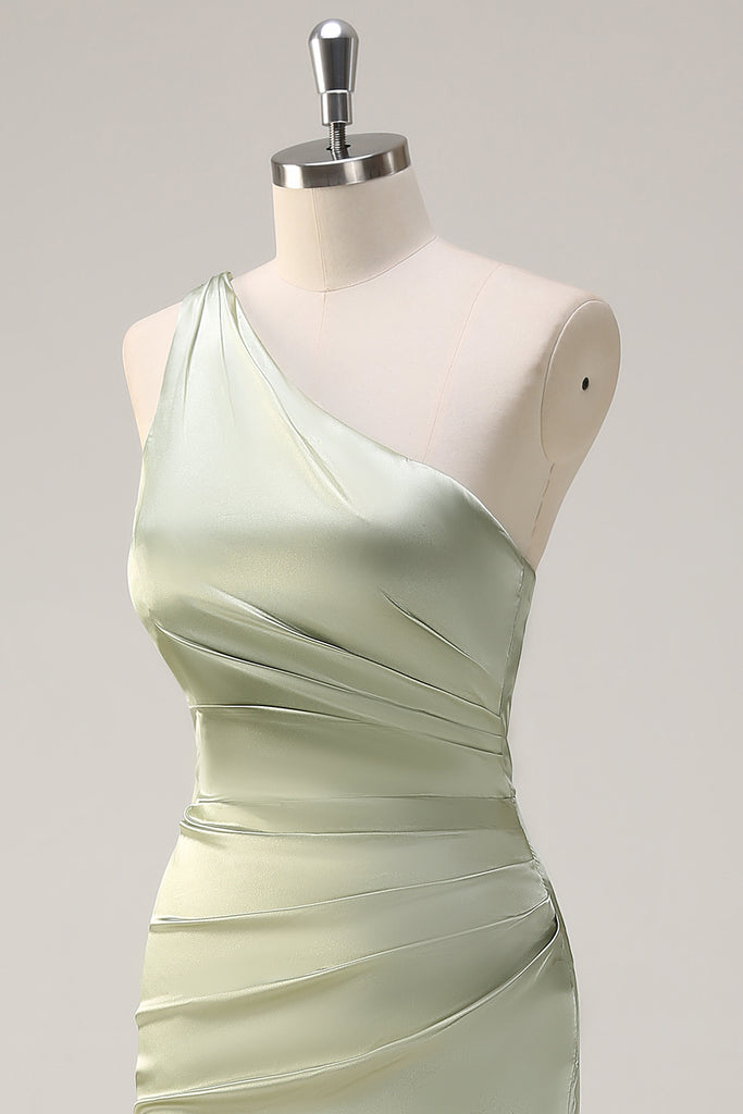 Champagne Sheath One Shoulder Long Bridesmaid Dress With Slit