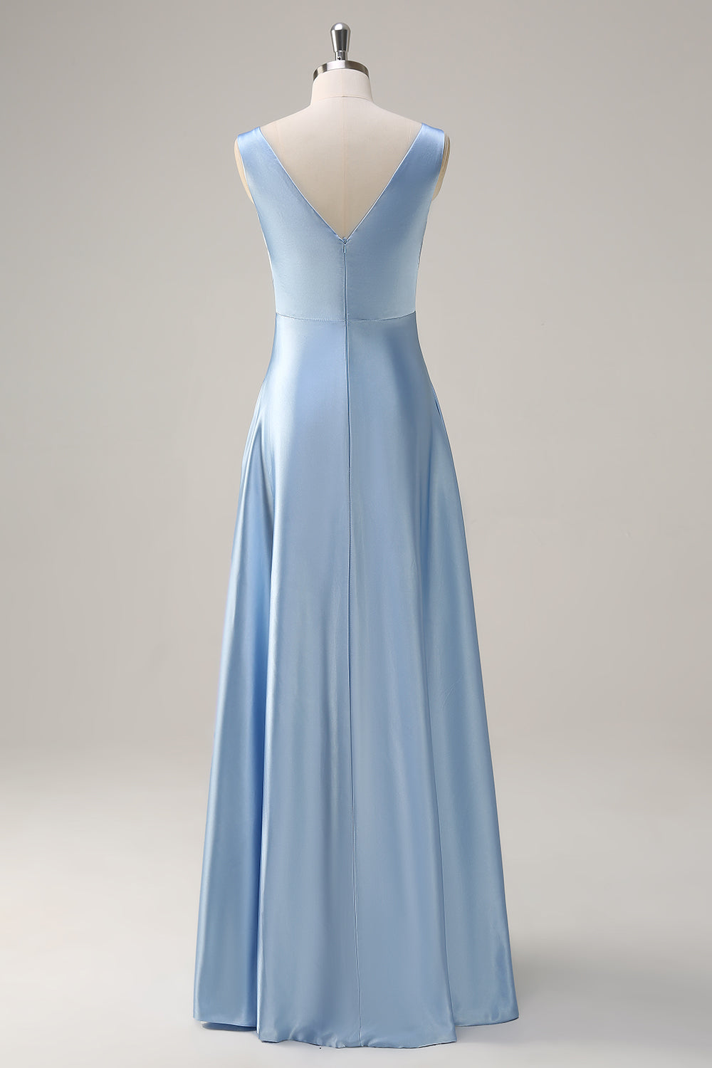 Zapakasa Women Sky Blue A-Line Bridesmaid Dress Ruche Satin Long Wedding Guest Dress Zapakasa Women Sky Blue A-Line Bridesmaid Dress Ruche Satin Long Wedding Guest Dress
