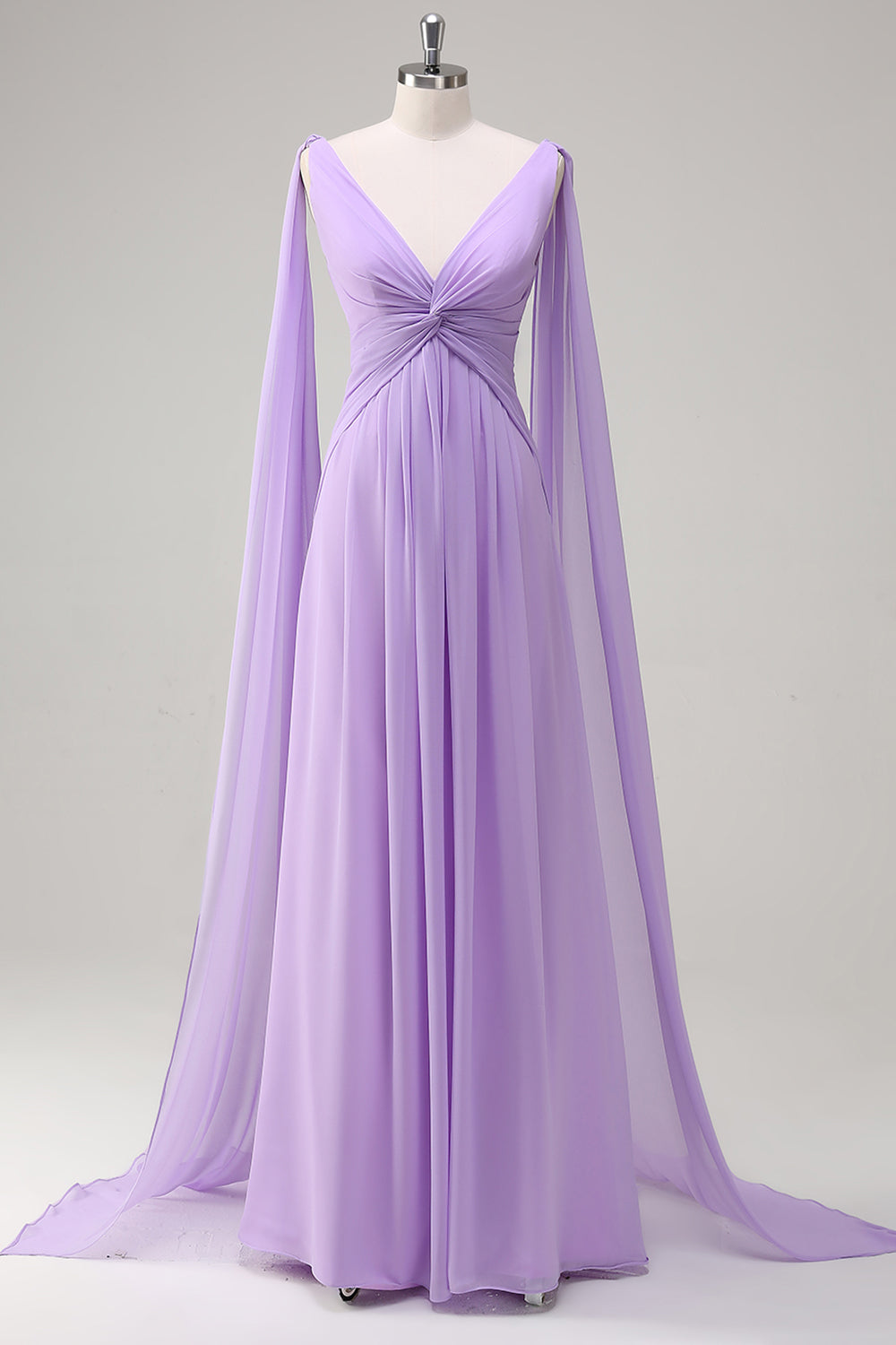 ZAPAKA Women Elegant Lilac Bridesmaid Dress Chiffon A-Line Gown with Flowing Cape Sleeves ZAPAKA Women Elegant Lilac Bridesmaid Dress Chiffon A-Line Gown with Flowing Cape Sleeves