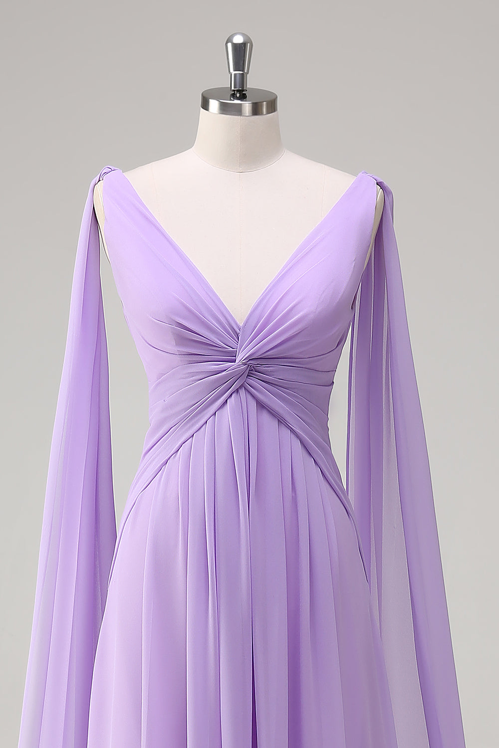 ZAPAKA Women Elegant Lilac Bridesmaid Dress Chiffon A-Line Gown with Flowing Cape Sleeves ZAPAKA Women Elegant Lilac Bridesmaid Dress Chiffon A-Line Gown with Flowing Cape Sleeves