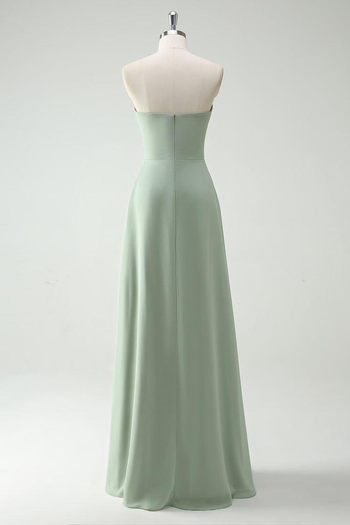 A-line Strapless Chiffon Dresses with Pockets Dusty Sage