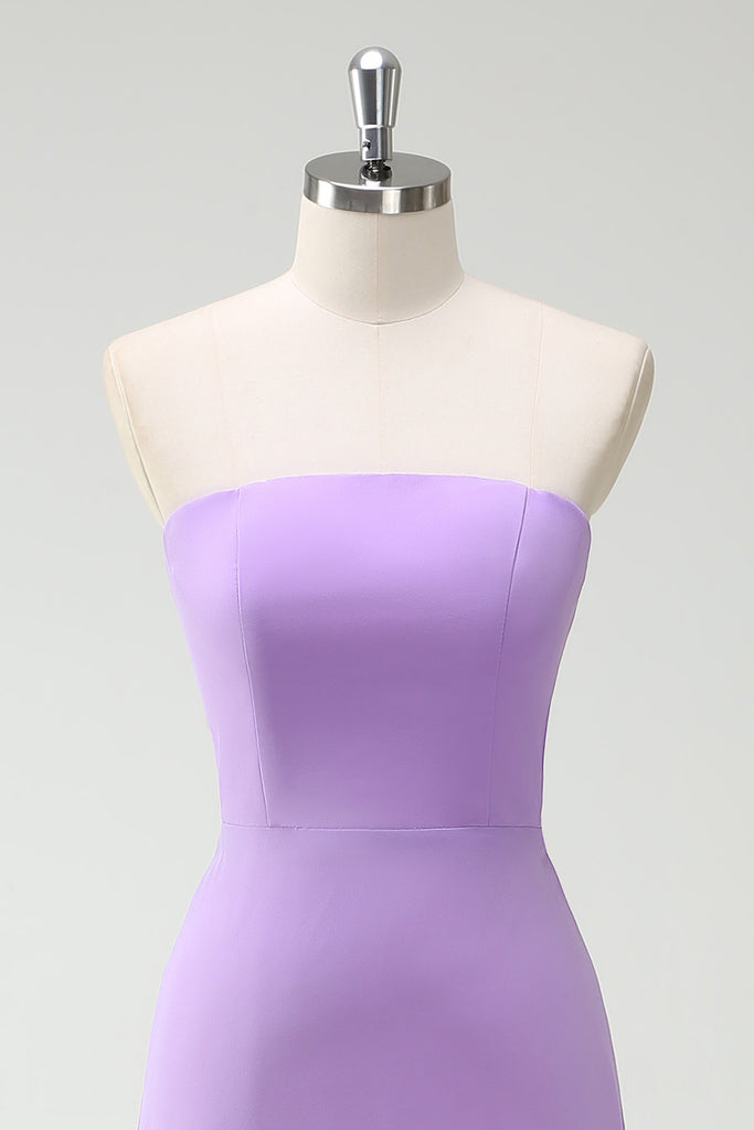 Rockabilly Purple Strapless Chiffon Summer Short Bridesmaid Dresses with Boots main image 1