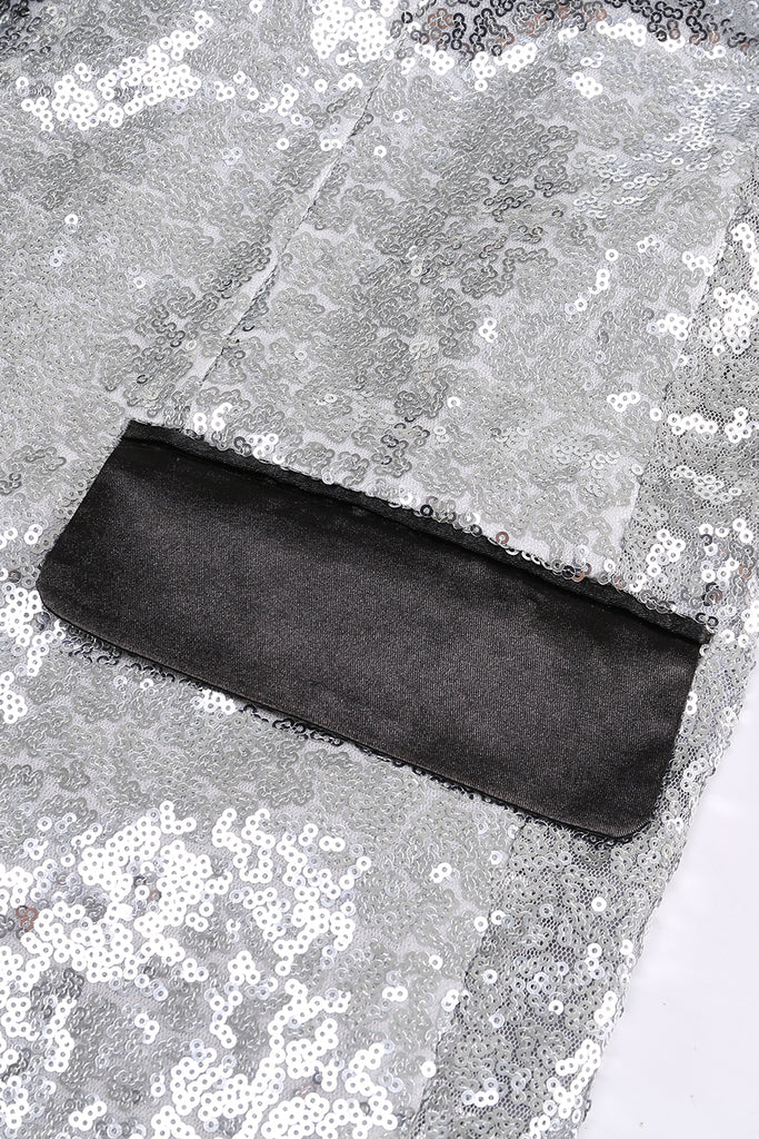 Sparkly Silver Black Peak Lapel Women's Prom Blazer