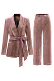 Sparkly Navy 2 Piceces Shawl Lapel Women's Suits