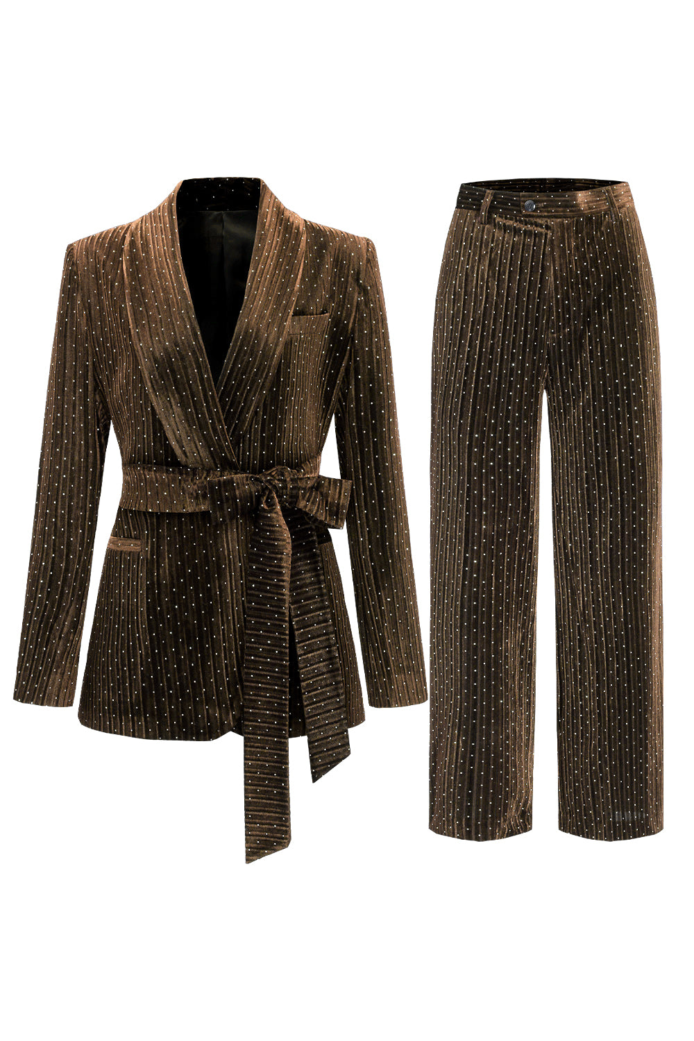 Sparkly Navy 2 Piceces Shawl Lapel Women's Suits