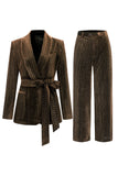 Sparkly Navy 2 Piceces Shawl Lapel Women's Suits