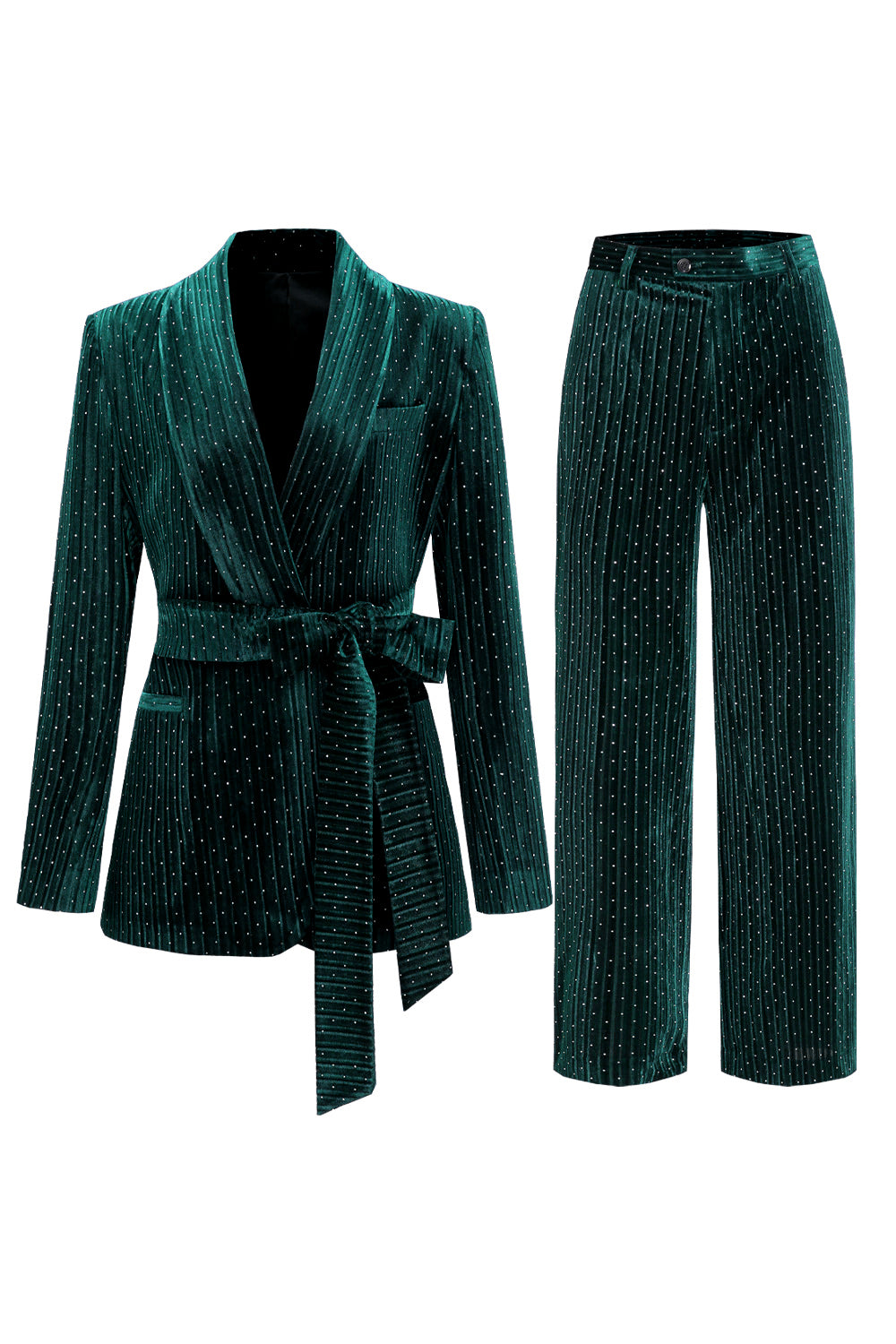 Sparkly Navy 2 Piceces Shawl Lapel Women's Suits