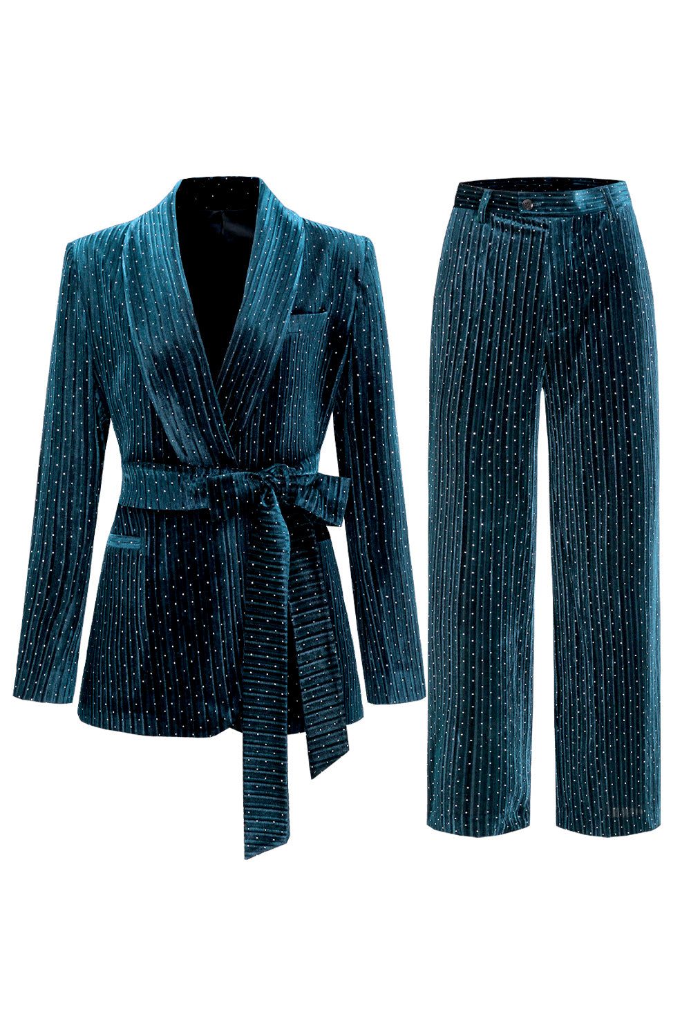 Sparkly Navy 2 Piceces Shawl Lapel Women's Suits