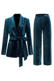 Sparkly Navy 2 Piceces Shawl Lapel Women's Suits