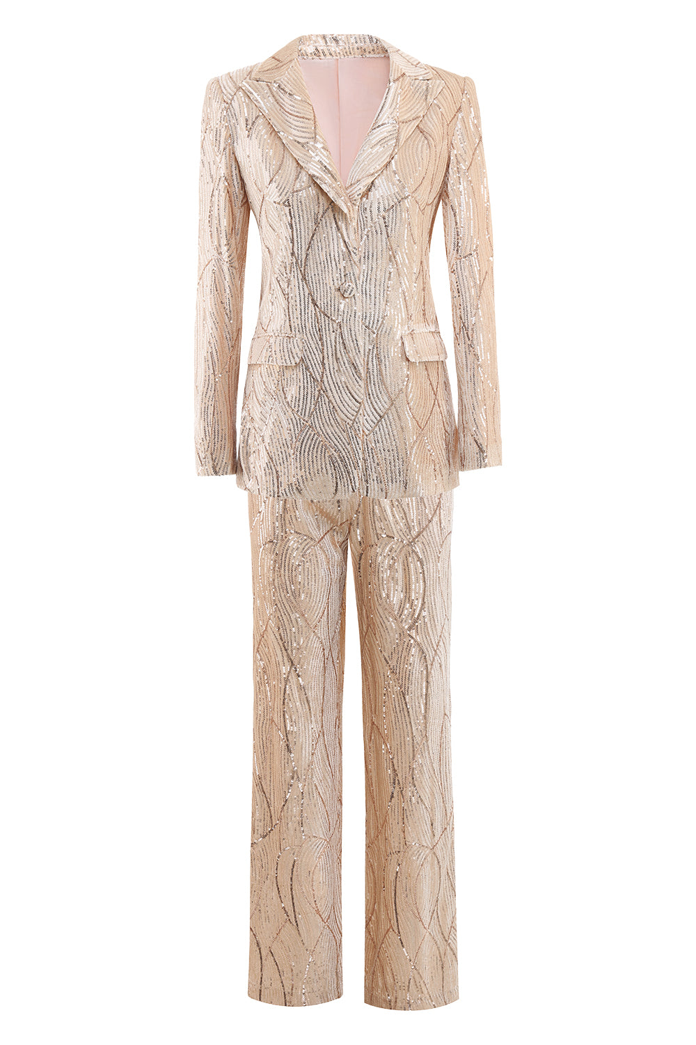 Champagne Sparkly Button 2 Pieces Women's Suits