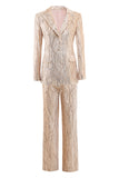 Champagne Sparkly Button 2 Pieces Women's Suits