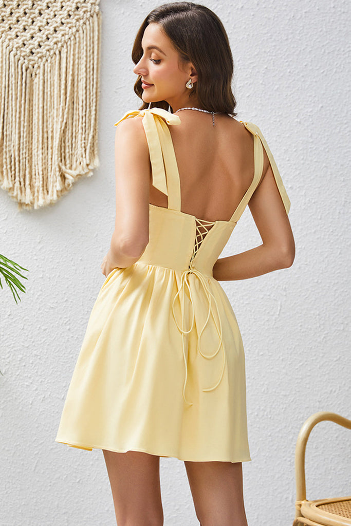 Zapakasa Women Yellow Homecoming Dress A Line Square Neck Short