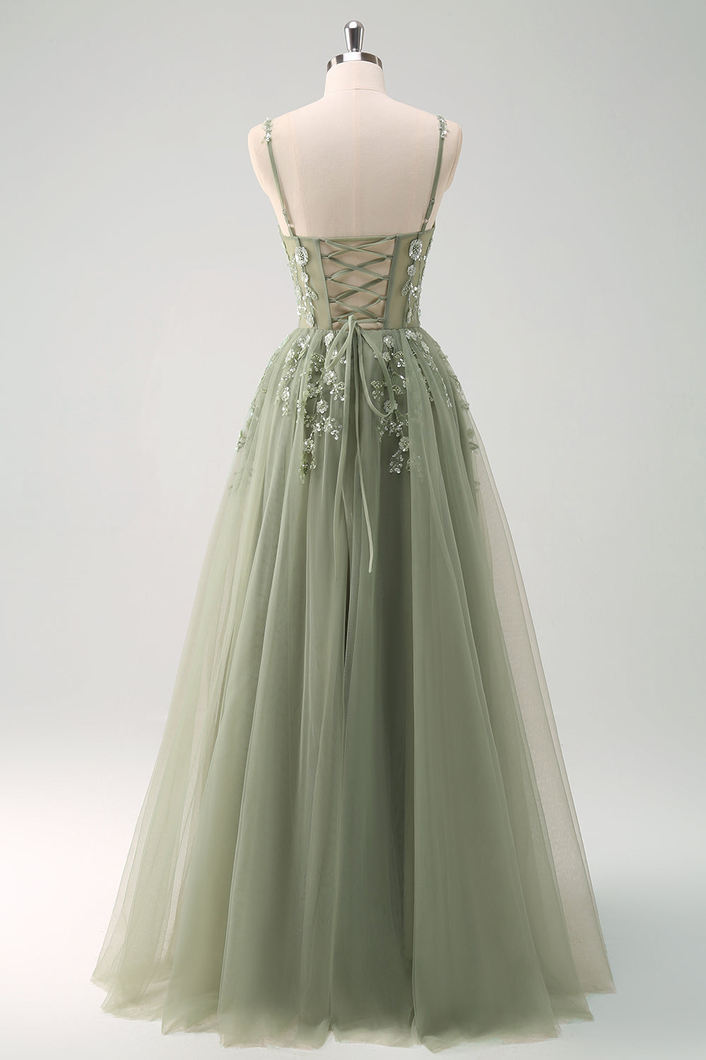 Zapakasa Women Sparkly Floral Green Corset Tulle Long Prom Dress with Lace Sequined A-Line Party Dress Zapakasa Women Sparkly Floral Green Corset Tulle Long Prom Dress with Lace Sequined A-Line Party Dress