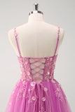 Sparkly Floral Green Corset Tulle Long Prom Dress with Lace
