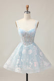 White Corset Floral Short A-Line Homecoming Dress