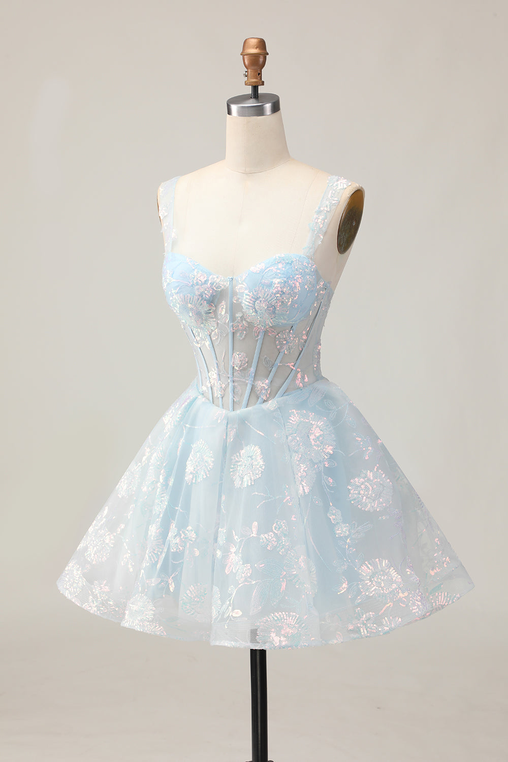 White Corset Floral Short A-Line Homecoming Dress