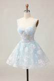White Corset Floral Short A-Line Homecoming Dress