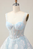White Corset Floral Short A-Line Homecoming Dress