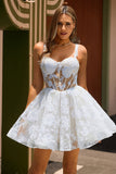 White Corset Floral Short A-Line Homecoming Dress