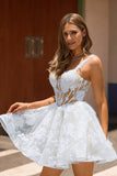 White Corset Floral Short A-Line Homecoming Dress